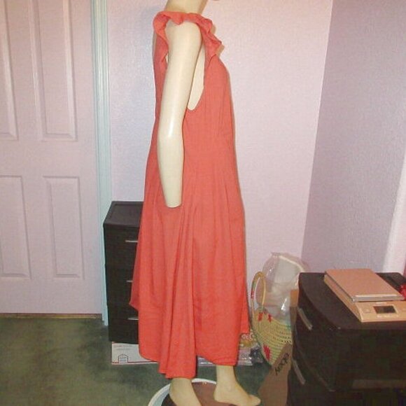 Free People Darling Days Midi Dress Size S Pockets Linen Blend Ruffle Pleated - Picture 8 of 12